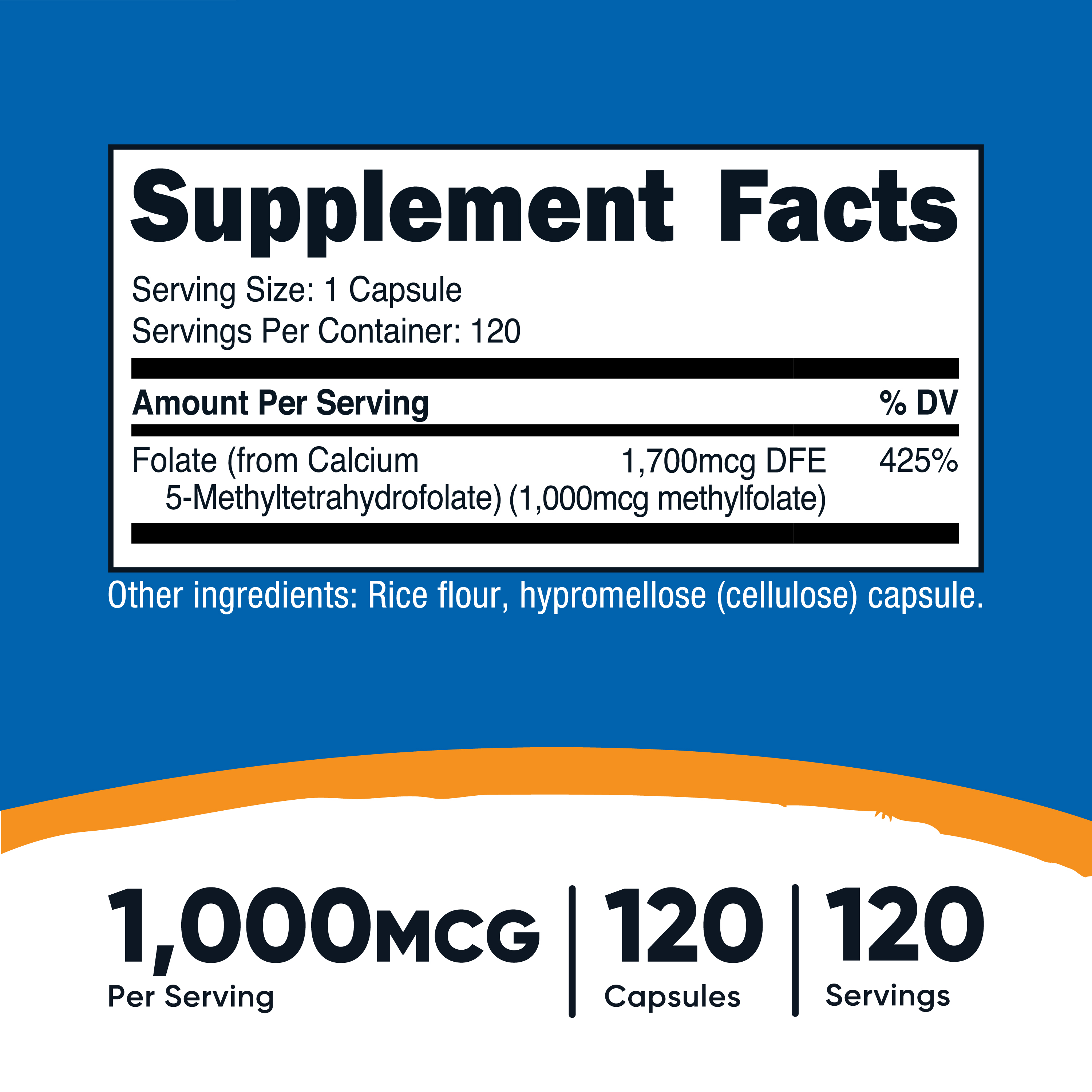Nutricost Metil Folato 1000 mcg, 120 cápsulas veganas - Suplemento no GMO 8