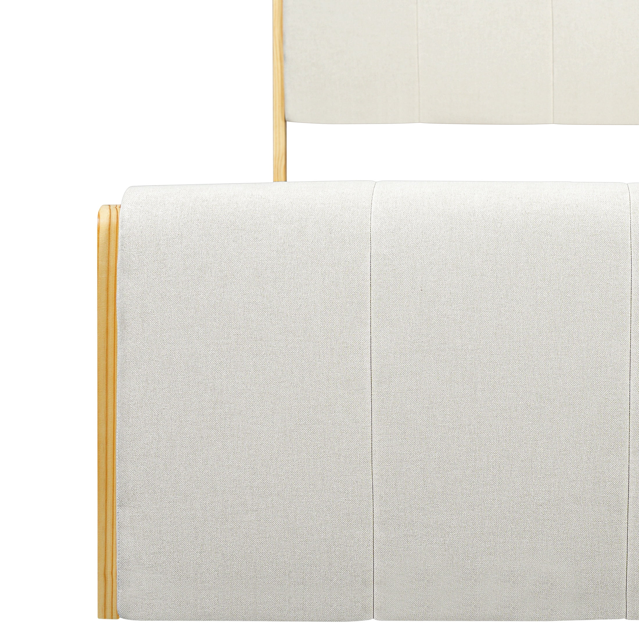 Christopher Knight Home King Upholstered Bed Frame, Platform Bed with Wood Trim, White + Natural