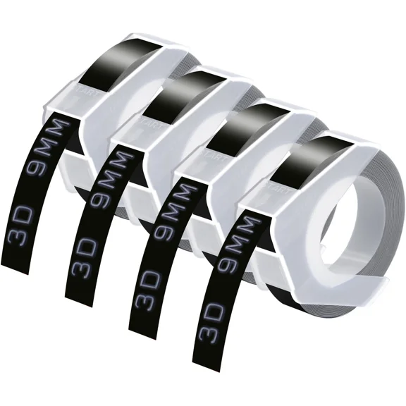 4X 3D Embossing 520109 Label Tape White On Black For Dymo Organizer Xpress 12965