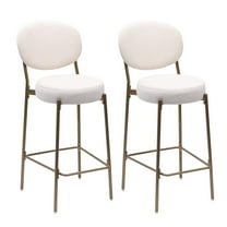30'' Upholstered Bar Stools Set of 2, Velvet Counter Stool with Backrest & Footrest, Round Dining Chairs for Kitchen,Dining Room(Creamy White)