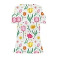 thumbnail image 4 of Stamzod Women's Floral Tops Summer V Neck Cold Shoulder Short Sleeve Pullover Blouses Loungewear Casual Loose Fit Vacation Beach Shirts for Women Pink M, 4 of 6