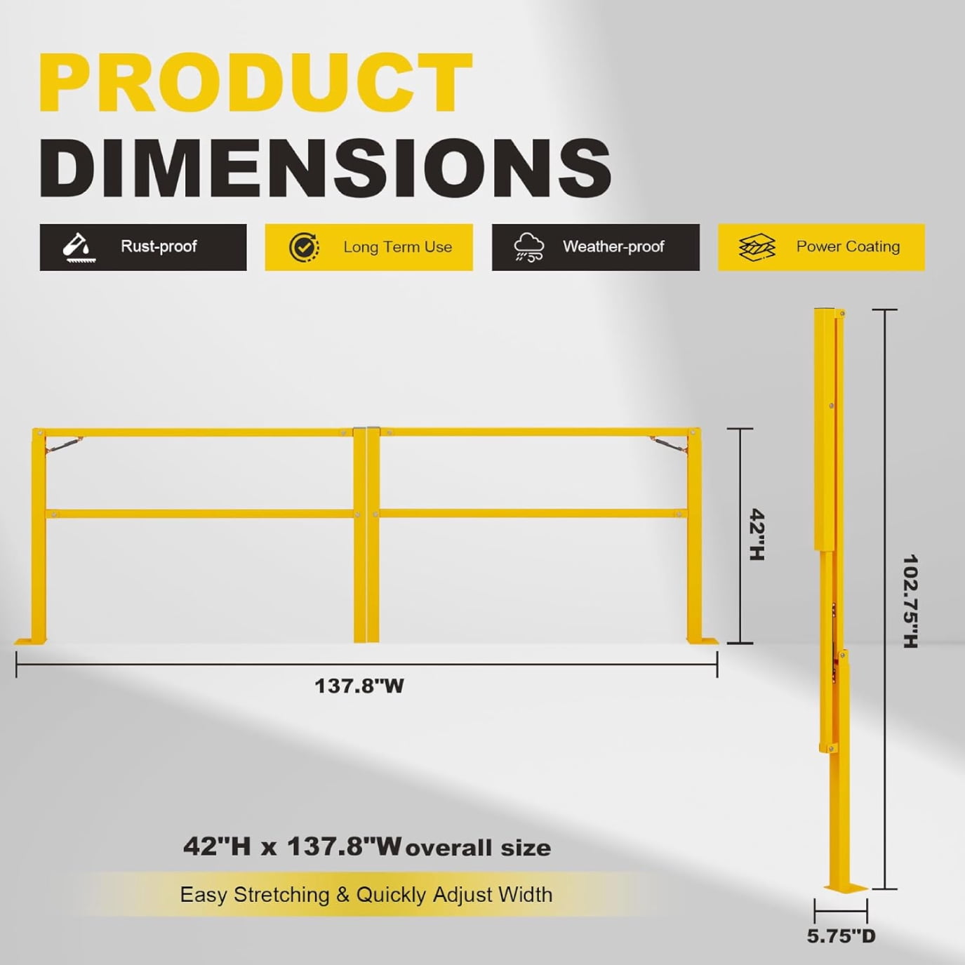 Reykilor 11.5' W Door Dock Gate for Loading Bay Fall Hazard Protection, Folding Security Gate, Safety Barrier with Steel Columns, Yellow Powder Coated