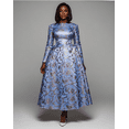 thumbnail image 2 of Women's Floral Print Long Sleeve Maxi Dress High Waist A-Line Tailored Collar Formal Evening Gown, 2 of 8