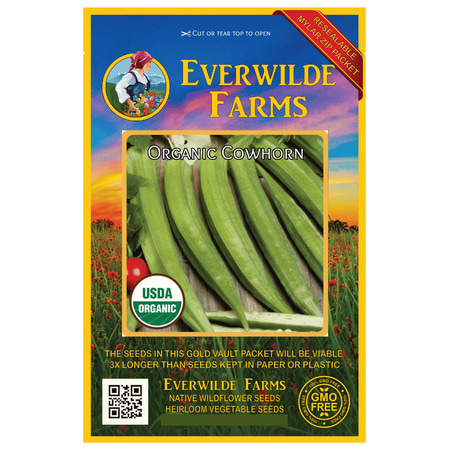 Everwilde Farms - 25 Organic Cowhorn Okra Seeds - Gold Vault Jumbo Bulk Seed