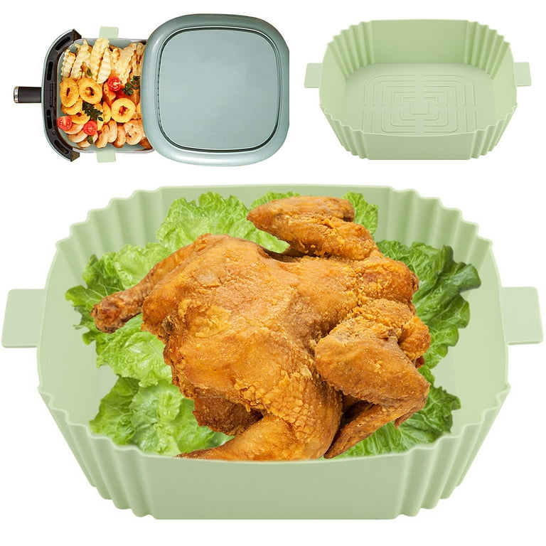 1/2Pcs Air Fryer Silicone Pot with Handle Reusable Air Fryer Liner Heat  Resistant Air Fryer Silicone Pot Square Liners Tray with 2 Brushes  Vegetables Chicken Beef Baskets 