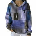 thumbnail image 2 of QIUOMBBP Long Sleeve Shirts for Women Contrast Color Block Print Hoodies Fall Winter Hooded Pullover Sweatshirts, Purple, XXL, 2 of 3