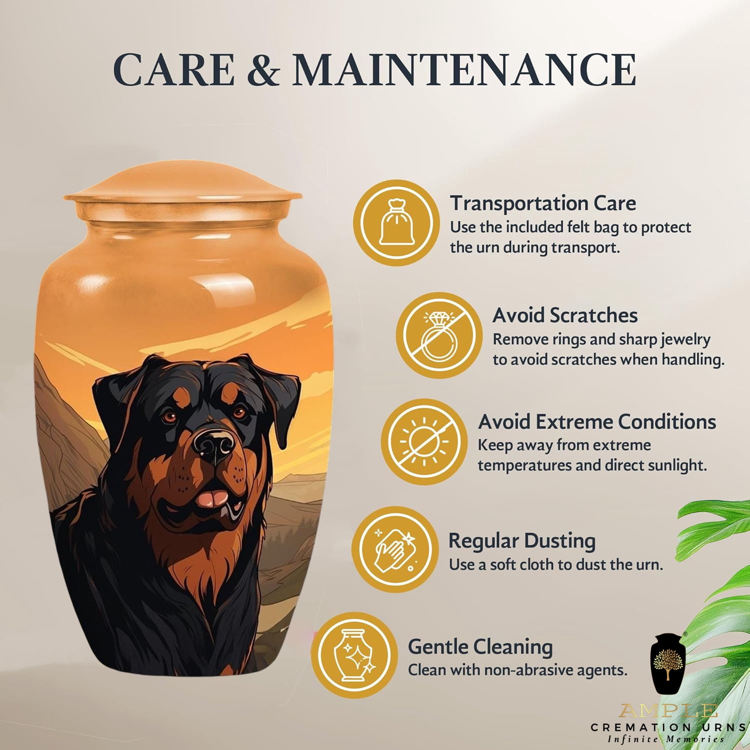 Rottweiler Dog Cremation Urn for Ashes – Pet Memorial Urn for Dogs Aluminum