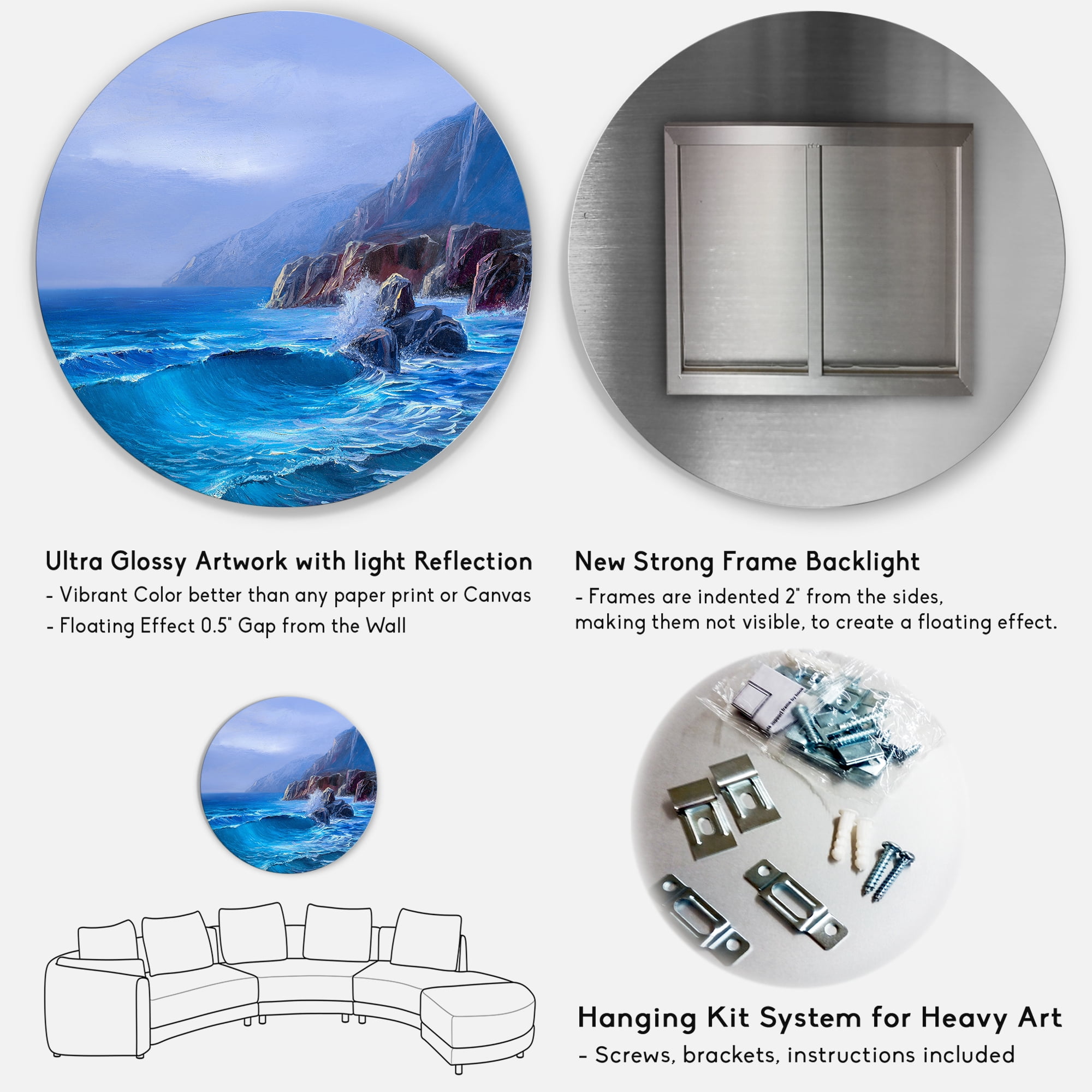 Designart 'Sunrise Glow On Sea Wave Paints On A Canvas' Nautical & Coastal Circle Metal Wall Art 23x23 - Disc of 23
