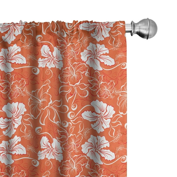 Ambesonne Orange Curtains, Hawaiian Summer Hibiscus, Pair of 28"x84", Orange White