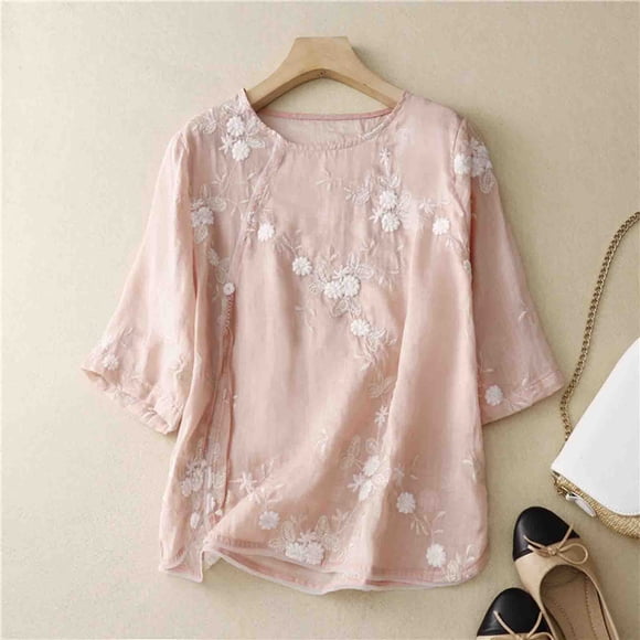 FcBaudy Blouses for Women, Long Sleeve Turndown Collar Blouse & Shirt,Shirts for Women Women's Round Neck Printed Loose Shirt With Three Quarter Sleeves Top Women Blouse
