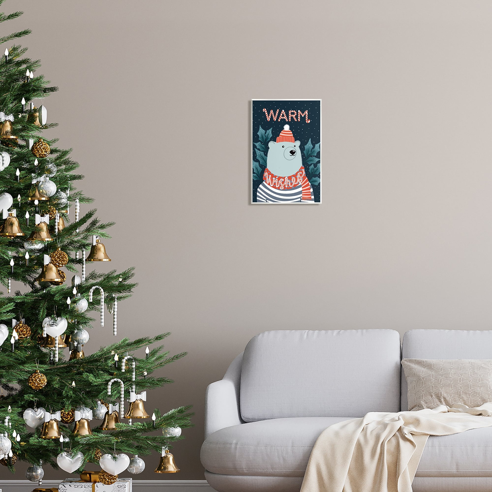 Stupell Industries Warm Wishes Cozy Polar Bear Seasonal Typography Graphic Art Unframed Art Print Wall Art, Design by Dominika Godette