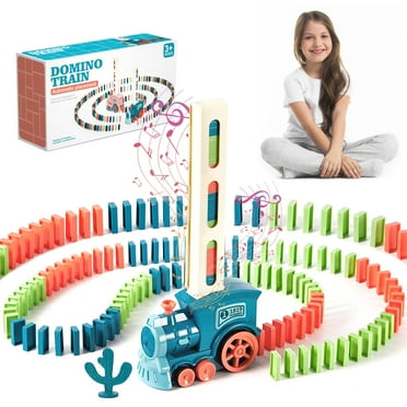 OneAndes Automatic Domino Train Toy Set 180 Pcs, Creative Electric Domino Train, Dominoes Automatically Rally Train Sets, Locomotive Dominos Train Toys for Kids Boys and Girls aged 3-12