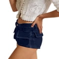 thumbnail image 7 of Mifsaly Womens Low Rise Denim Shorts Distressed Casual Mini Jean Shorts with Large Flap Pockets Flattering Summer Fashion Club Vacation Clothes Dark Blue,L, 7 of 7