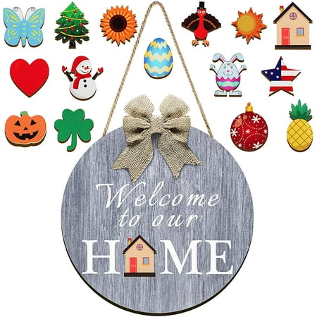 Interchangeable Seasonal Welcome Sign Front Door Decor Rustic Wood ...