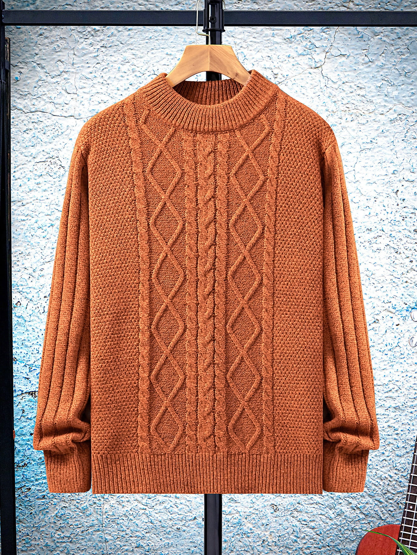 rust colored cable knit sweater