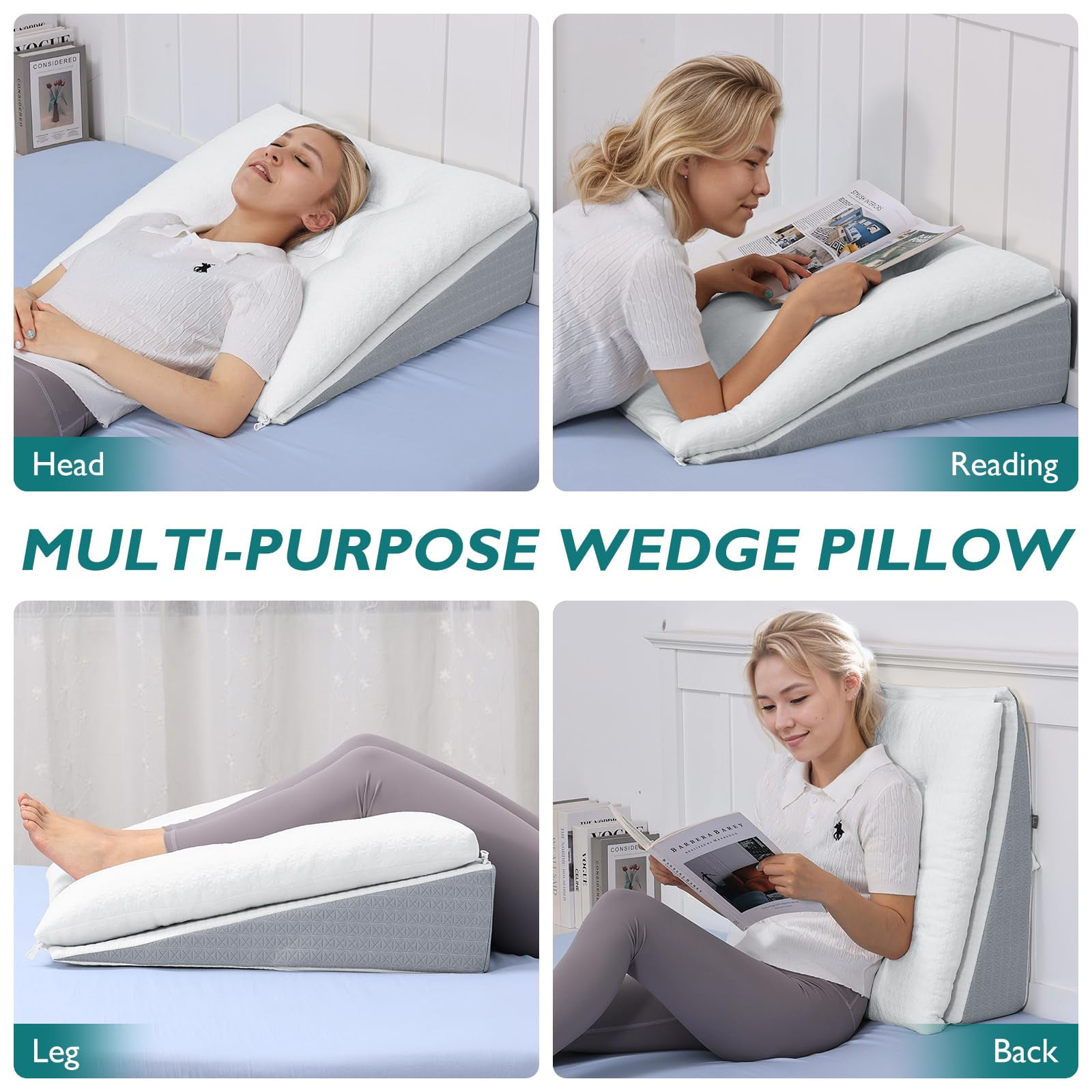 Baibu Adjustable Wedge Pillow for Sleeping Memory Foam Tufed Top Pillow Wedge for After Surgery Back Support Leg Elevation