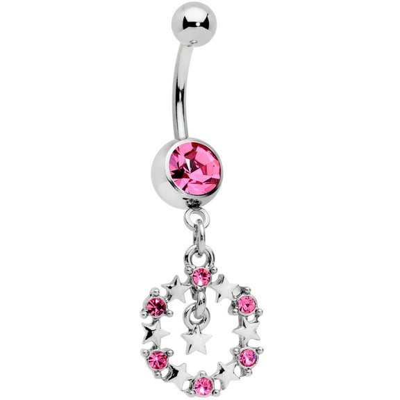 Body Candy 14G Steel Navel Ring Piercing Pink Accent Constellation Stars Dangle Belly Button Ring 7/16" 11mm