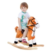 Qaba Kids Plush Toy Rocking Horse Ride on with Realistic Sounds - Brown