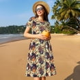 thumbnail image 4 of Fotbe Fashion Hippie Girl Vestido Largo de Moda para Mujer, Vestido Tipo Camiseta con Manga Corta y Estilo Casual a Rayas y Bloques de Color, 4 of 6