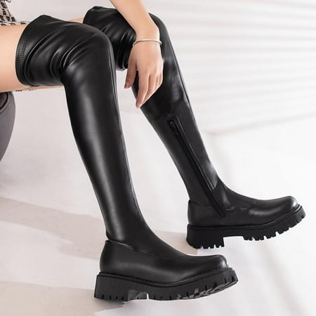 

Tdoqot Winter Boots for Women- Christmas Gifts Chunky Heel Mid-Heel Sexy Women s Over-the-Knee Boots Black 37