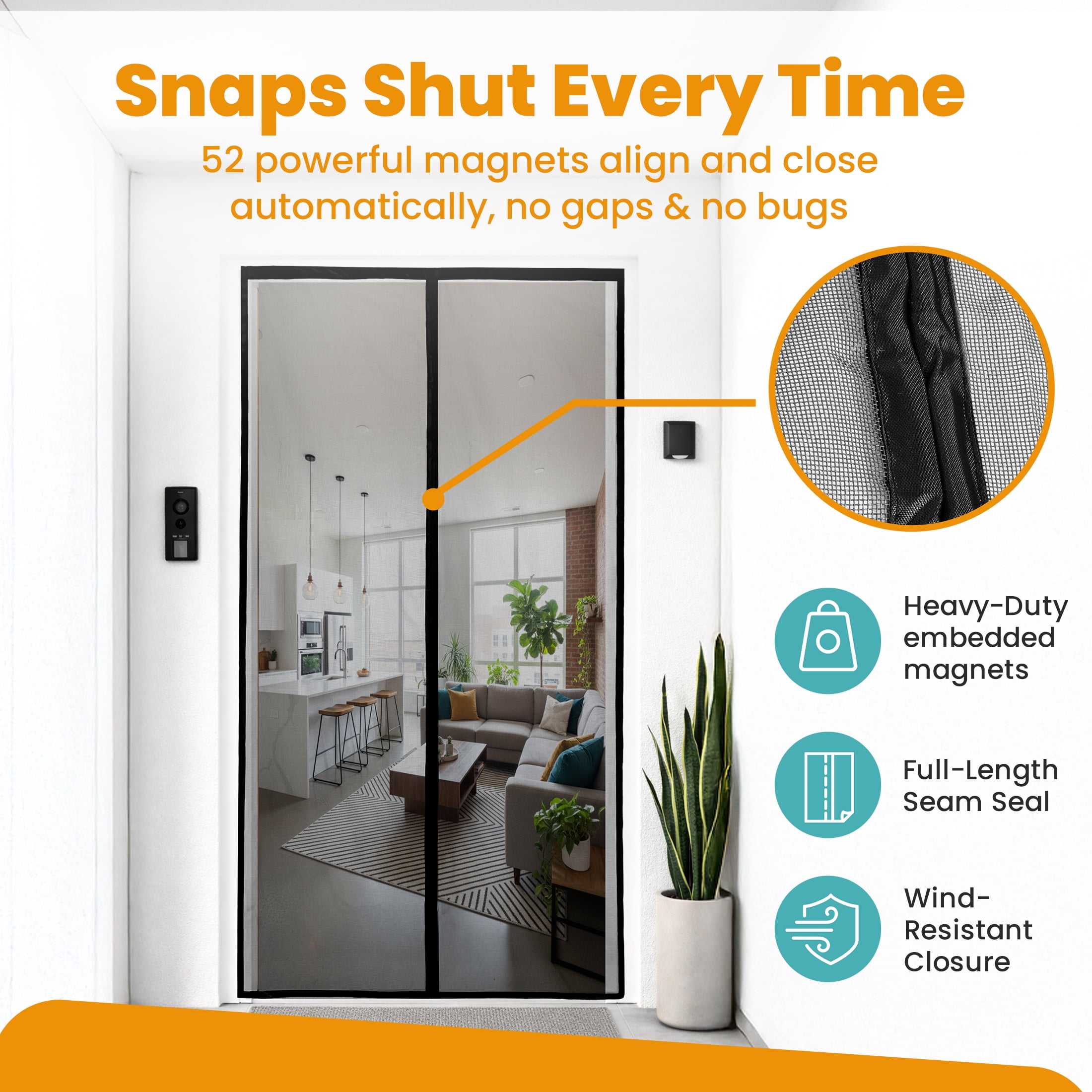 Flux Phenom Magnetic Screen Door, Hands-Free Sliding Mesh Door Net 38 x 82"