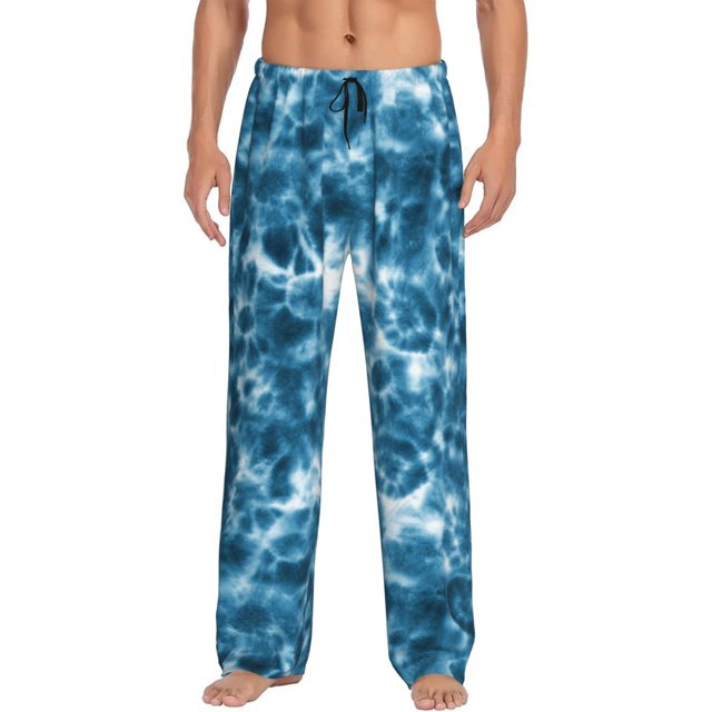 Fotbe Blue Tie Dye Pantalones de Pijama para Hombre, Pantalones de Dormir, Pantalones de Casa con Cintura Ajustable y Bolsillos-Small