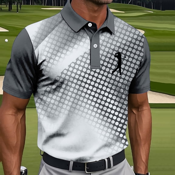 Fnnxeal Mens Polo Shirts Summer Golf Collared Short Sleeve Graphic Casual Polo Gray Shirts for Men Size 2XL