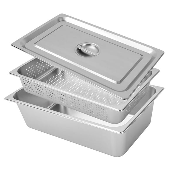 Miumaeov 3 Pack Full Size Hotel Pan with Lid Perforated Steam Pan Steam Table Pan Cover Restaurant Supplies for Kitchen Food Warmer