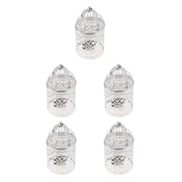 Ruiboury Electroplated Metal Birdcage Shape Tea Light Candle B- Holder Silver Type B 5Set