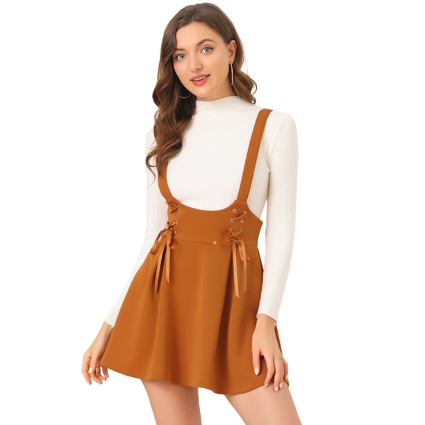 INSPIRE CHIC Faldas Con Tirantes De Cintura Alta Para Mujer Con Cordones Y Minifalda Con Tirantes marrón XS