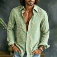 thumbnail image 2 of Men's Boho Floral Print Long Sleeve Shirt 70s Vintage Button Up Shirt Relaxed Fit Holiday Party Wear Shirt, 2 of 5