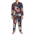 thumbnail image 3 of Naloa Colorful Flower Peacock Men’s Pajamas Set - Long Sleeve Button Down Sleep Shirt and Pajama Bottoms Sleepwear Set-Medium, 3 of 7