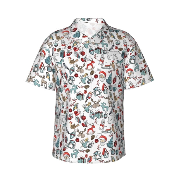Balery Christmas Elements Camisas hawaianas de manga corta para hombre, camisas playeras de corte holgado, camisas de vacaciones con botones,Small