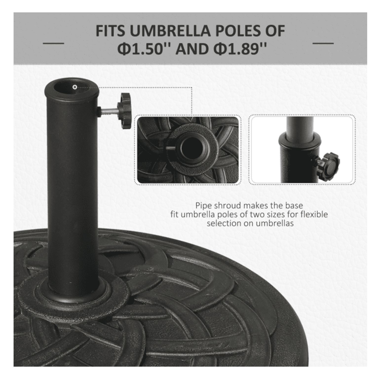 Outdoor Umbrella Base - 21.5" Resin Patio Umbrella Stand - Fits 1.5" & 1.89" Poles - Bronze/Black - Heavy Duty 44 lbs - Hand Turn Knob