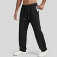 thumbnail image 2 of Pantalones cargo deportivos anchos y holgados para hombre: cintura elástica con cordón, mezcla de lino, corte holgado con bolsillos laterales para correr, hacer senderismo o llevar de forma informal., 2 of 6