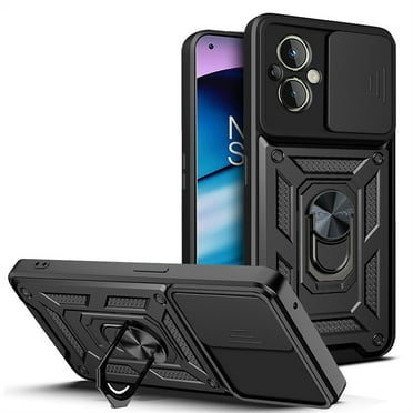 Compatible with OnePlus Nord N200 5G Case with Sliding Camera Lens Cover and Ring Kickstand Heavy Duty Military Grade Protection Phone Shockproof Back Cover For OnePlus Nord N200 5G, Black