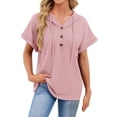 thumbnail image 2 of Womens Clothes Kelon Womens Summer Short Sleeve V Neck Drawstring Hoodies Button 2026 Summer Casual Basic Workout Clothes Business Casual Office Top, S, 2 of 8