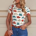thumbnail image 4 of KLL Women 's Crew Neck Bodysuit Jumpsuits Artoon Car Print Short onesies Stretch T Shirts, 4 of 5