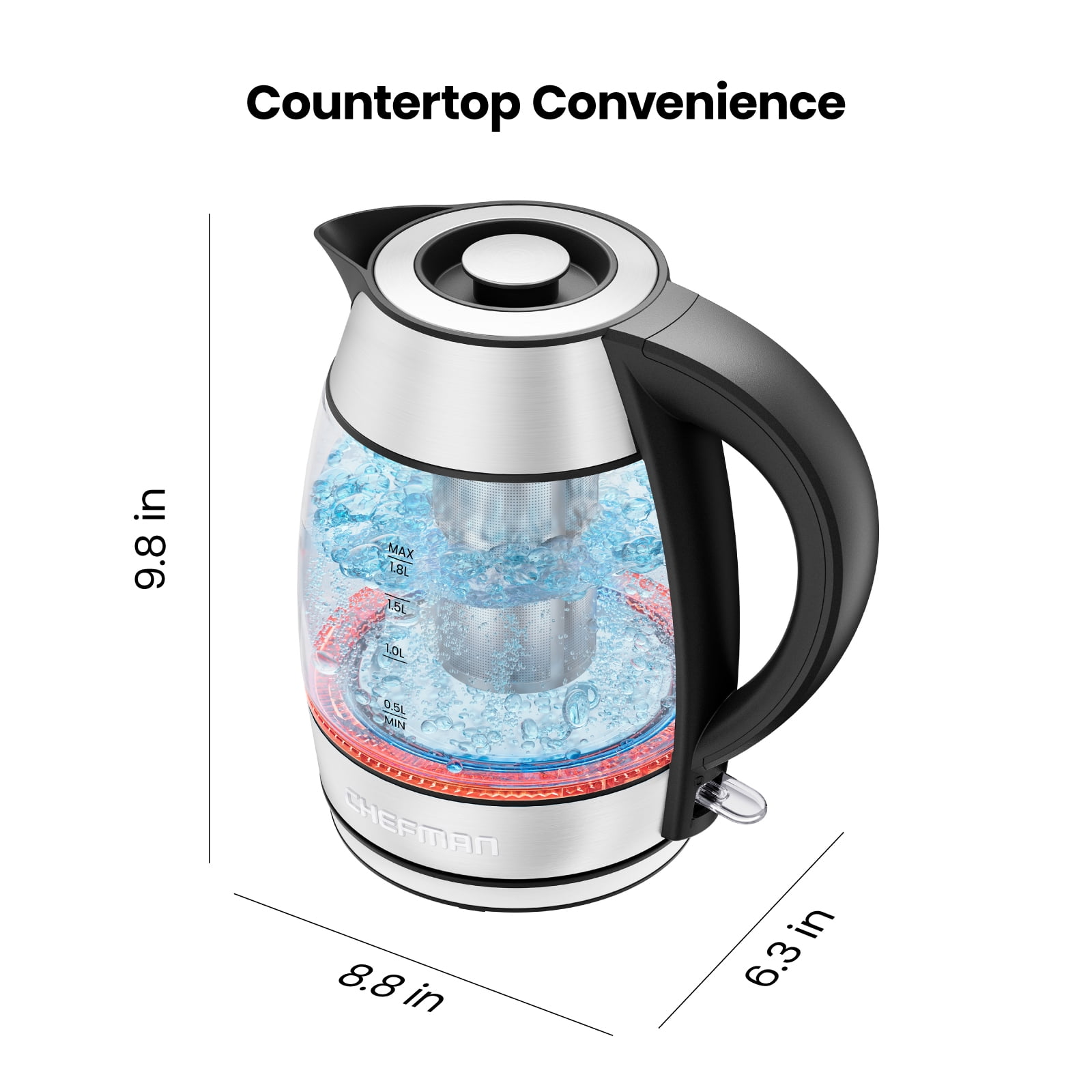 Chefman Rapid-Boil 1.8L Electric Tea Kettle w/ Keep Warm and Tea Infuser - Stainless Steel