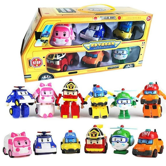 6 In 1 Korean Animation Cartoon Robocar Poli Transformation Robot Car Toys Set