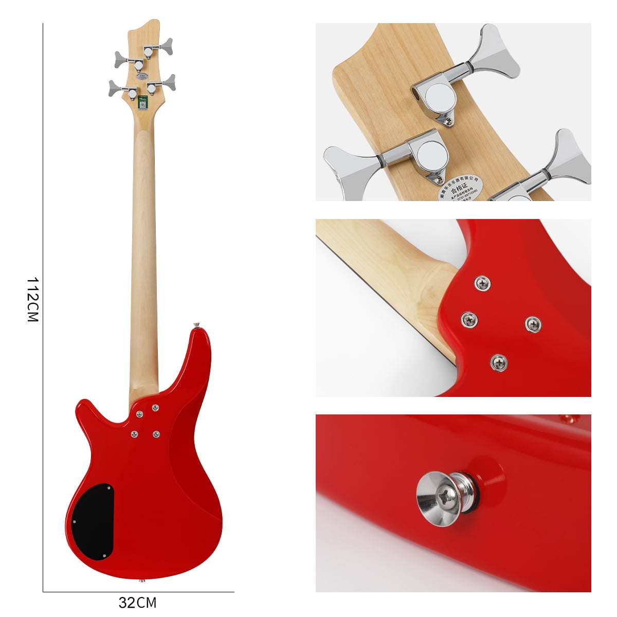 Electric Bass Guitar 4 Strings Full Size P Bass Beginner Kit Black for Starter with Gig Bag, Guitar Strap, and Guitar Cable