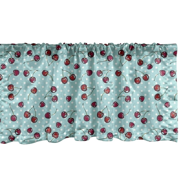 Ambesonne Cherry Valance Pack of 2, Fruit on Nostalgic Dots, 54"X12", Vermilion Seafoam White