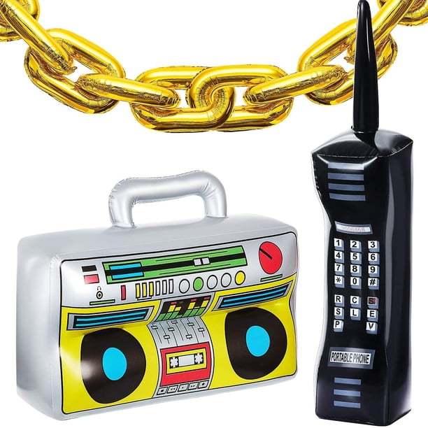Radio inflable Boombox Teléfono móvil inflable y globos de cadena de papel inflable dorado de 16 pulgadas 80s 90s Decoraciones para fiestas Suministros Cosplay Props Hip Feliz Sencillez