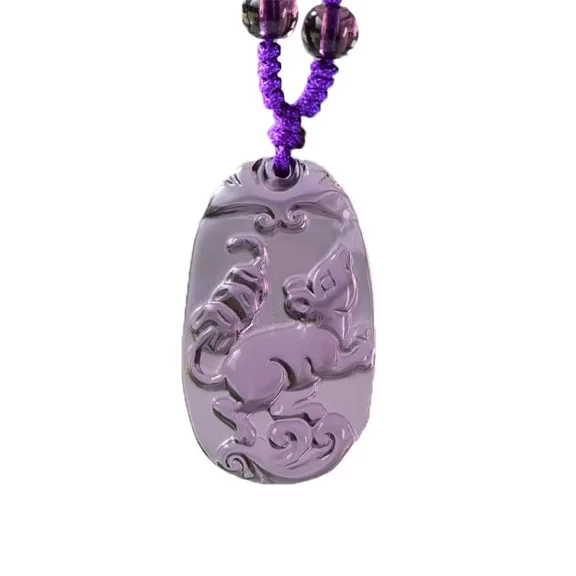 PAMTIER Men's Created-Amethyst Vintage Unique Oval 12 Chinese Zodiac Dog Tag Sign Pendant Horoscope Animal Patron Saint Amulet Necklace Rat
