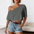 thumbnail image 3 of Off Shoulder T Shirts for Women 2026 Summer Short Sleeve One Shoulder Casual Cropped Tshirt Going out Tops Streetwear, 3 of 6