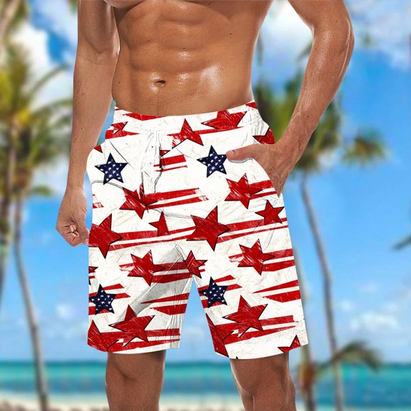 LIBRCLO Mens Beach Shorts Quick Dry Swim Trunks Independence Day Prints Bathing Suits Lightweight Breathable Swimsuit Summer Board Shorts Swimwear Blue 3XL