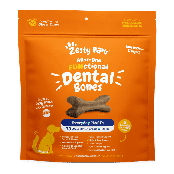 Zesty Paws Multifunctional Dental Bones for Dogs, 30 Small Dry Bones for Dogs 12-25 lbs