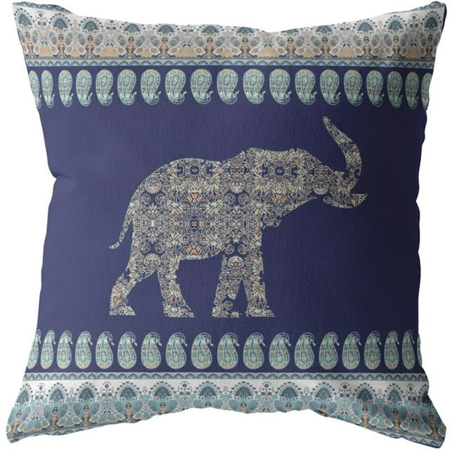 Coussin en Tissu Éléphant Paisley Intérieur/extérieur en Bleu 26x26
