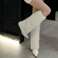 thumbnail image 6 of YOUYEDIAN Womens Furry Boots Knee High Fold Over Tall Boot Wide Calf Pointed Toe Stiletto High Heel Fall Winter Boots for Women White, 6 of 6