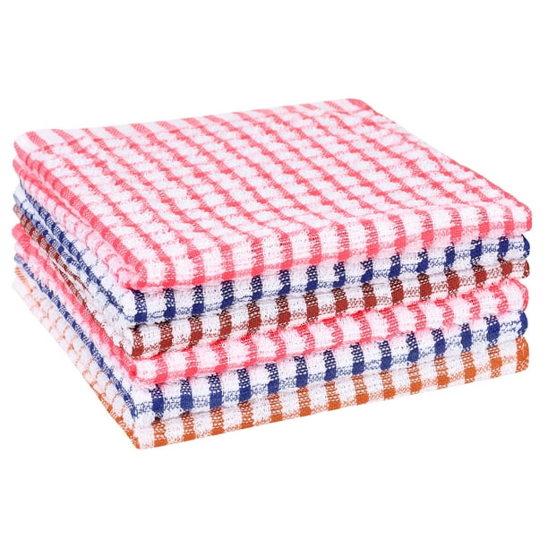REGALWOVEN 6 Paquete de Toallas de Cocina delgadas de Algodón con Diseño a Cuadros Multicolor 11" x 16"